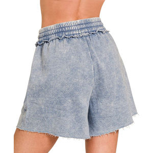 Venta al por mayor OEM: Shorts de algodón 100% con lavado ácido para mujer, Top casual transpirable de ajuste ceñido, Camiseta de manga corta para mujer activa - Product Image 5