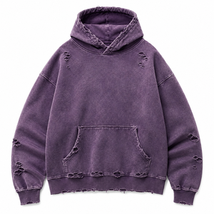 Sweat à capuche uni effet vieilli en coton premium, coupe oversize, délavé à l'acide, personnalisable pour les marques de vêtements - Product Image 1