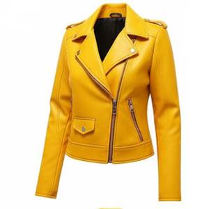 แจ็คเก็ตผู้หญิงสีเหลืองพิมพ์โลโก้ตามสั่งแบบใหม่ แจ็คเก็ตทันสมัย แจ็คเก็ตหนังแท้คลาสสิกสำหรับฤดูหนาว สไตล์สตรีทแวร์ - Product Image 2