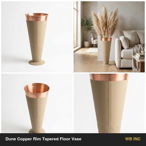 Vase de sol en fer fait main de 24 cm avec bordure en cuivre sable chaud, design conique pour la décoration intérieure, les hôtels et les mariages - Product Image 6