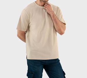 Camiseta Premium Texturizada para Hombre, Color Beige, Manga Corta, Estilo Básico, 100% Algodón, Secado Rápido, Transpirable, Personalizable, Estilo Urbano - Product Image 3