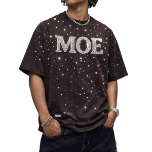 Camiseta de Hombre Estilo Urbano de Algodón Lavado Vintage con Detalles de Pedrería de Alta Densidad, Producción Personalizada OEM al por Mayor, Camiseta Unisex Oversize - Product Image 1