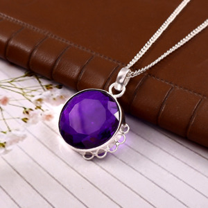 Collier pendentif goutte d'eau en argent allemand et zircon violet, bijou vintage élégant plaqué argent, cadeau raffiné pour femme - Product Image 4