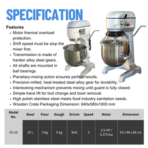 Machine à pétrir la pâte commerciale de 20 L, mélangeur à pâte à pizza à vendre, équipement de boulangerie - Product Image 2