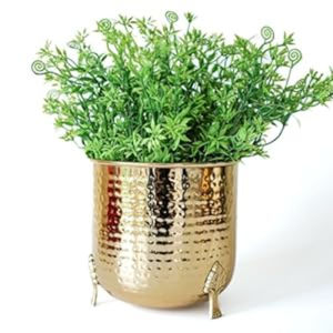 Ensemble de 2 pots et jardinières modernes en métal doré, écologiques, pour l'intérieur et l'extérieur, décoration de jardin et de maison - Product Image 6