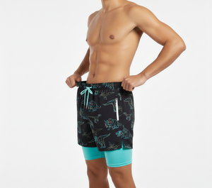 Shorts de plage pour hommes en satin 100% polyester, sublimation personnalisée, 2 en 1, avec leggings de compression intégrés, tendance, séchage rapide, vêtements de plage - Product Image 4