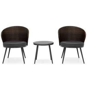 Conjunto de Bistro de Ratán para Patio de 3 Piezas con 2 Cojines y Mesa con Superficie de Vidrio Templado, Muebles de Jardín - Product Image 1