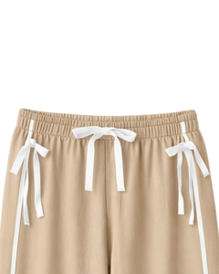 Custom Women Wide Leg Sweatpants Beige Side Stripe High Waist Loose Fit Casual Track Pants Elastic <b>Drawstring</b> Lounge Wear OEM - Product Image 4