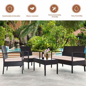 4-Piece <b>Garden</b> Patio Rattan Conversation Set with Loveseat Sofas and <b>Coffee</b> <b>Table</b> - Product Image 6