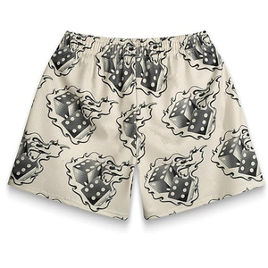 Shorts de basketball beiges personnalisés pour hommes avec logo frontal pour impression flamme, en tissu mesh sublimé respirant et taille élastique - Product Image 2