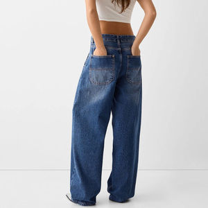 Jean en denim délavé taille haute à jambe large pour femme grande taille, coupe ample, style décontracté, 100 % coton - Product Image 2