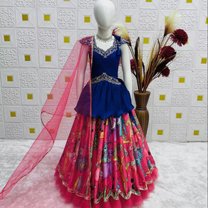 Robe de créateur pour bébé fille avec broderies riches et jupe évasée – Robe de fête d'anniversaire pour enfants - Product Image 1