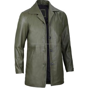 Manteau en cuir personnalisable, imperméable et respirant pour hommes, fermeture à boutons, poches, taille personnalisée, manches longues et élégantes. - Product Image 3