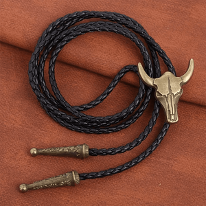 Retro Alloy Bolo Tie with Opal Stone-Adjustable Genuine Leather Cowboy Necktie for Men & Boys - Product Image 2