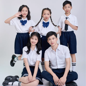 Camisa de uniforme escolar unisex de manga corta blanca de popelina tejida 65% poliéster 35% algodón para niños de primaria vietnamita FMF - Product Image 1