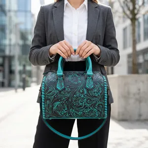 Vegan Leather Vintage Style Women's Hand Bag Embroidered Design Chains Decoration Two Straps Leather <b>Handbag</b> - Product Image 3
