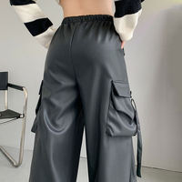 Pantalon cargo taille haute en PU respirant pour femme grande taille, couleur unie, coupe ample, longueur intégrale, style streetwear automne, XL