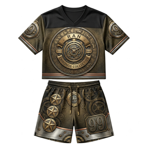 Ran RL DW 99 Blue Sublimation Print Crop Jersey and Shorts <b>Set</b> Unisex Sporty Summer Quick Dry <b>Mesh</b> <b>Two</b> <b>Piece</b> Tracksuit - Product Image 5