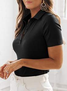 Camisetas Polo para Mujer, Color Negro, Corte Regular Ajustado, Estilo Hip Hop, Sexy, Transpirables, Servicios OEM y ODM al por Mayor - Product Image 2