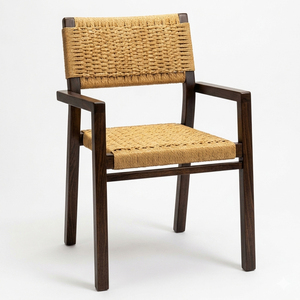 Chaise de salle à manger en teck massif, style scandinave moderne, écologique, avec accoudoirs et dossier tissé à la main Nusa - Product Image 3