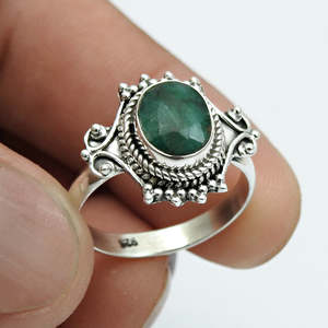 Natural Oval Cut <b>Emerald</b> Gemstone <b>Ring</b> Available In 925 Sterling <b>Silver</b> Pretty Oval Cut Bezel Setting Gemstone Bohemian <b>Ring</b> - Product Image 2