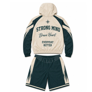Trendy Windbreaker <b>Shorts</b> <b>Set</b> Premium Hooded Jacket Elastic Waist <b>Shorts</b> Windbreaker <b>Shorts</b> <b>Set</b> - Product Image 3