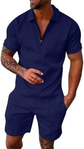 Conjunto de Polo Formal y Pantalones Cortos para Hombre, Color Rosa Sólido, Bordado, con Cierre de Cremallera, Secado Rápido, Tela No Tejida, para Verano - Product Image 5
