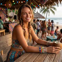 Gelang manik-manik bunga daisy floral boho multiwarna, bukan gelang karet, manik-manik kaca beras Nepal, gelang bohemian, gelang tangan boho