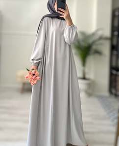 Robe longue maxi Abaya pour femme de haute qualité, unie, brodée de fleurs, sans couture, à manches longues, col en V, modeste, en polyester, coupe classique, printemps - Product Image 1