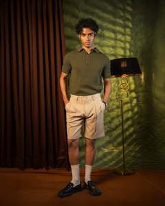 Men's <b>Mid</b> Waist Tailored Pleated Wrinkle-Free Bermuda Shorts Cotton Twill Cuffed Hem Casual Chino OEM ODM Wholesale Manufacturer - Product Image 5