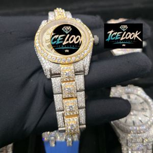 นาฬิกาข้อมือผู้หญิง ICE LOOK หรูหรา ประดับเพชร สายสแตนเลส สตีล อะนาล็อก ควอตซ์ คริสตัลแซฟไฟร์ ขนาด 40 มม. เรืองแสง ปุ่มกดแบบซ่อน สายขนาด 20 มม. - Product Image 2