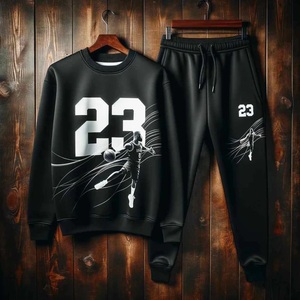 Survêtements d'hiver en coton personnalisés pour hommes, ensemble 2 pièces avec pantalon évasé et sweat à capuche, motif lettres, design 2-en-1 - Product Image 5