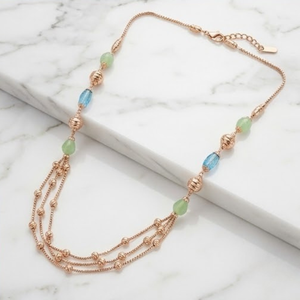 Collier Mala italien en argent 925, finition or rose, pierres vertes et bleues, chaîne multicouche de créateur, bijoux pour femmes - Product Image 4