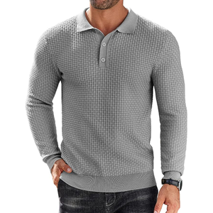 <b>Men's</b> Knitted <b>Long</b> Sleeve Polo Sweater Solid Color Autumn Casual Pullover Full Sleeve - Product Image 1