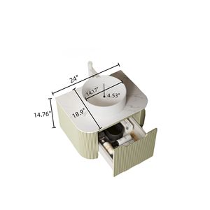 Mobile bagno moderno DINA da 24 pollici a parete con lavabo, bordi curvi e mobiletto a righe con cassetti - Lusso e funzionalità - Product Image 5