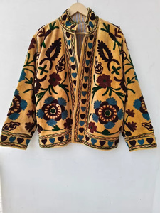 Veste bomber en velours de coton 100% faite à la main, réversible, vintage, bohème, courte, hiver, motif floral brodé, cadeau pour elle - Product Image 1