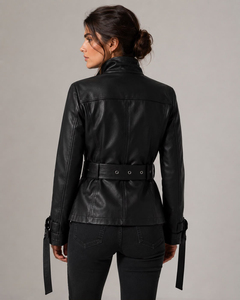 <b>Women</b> <b>Leather</b> <b>Jacket</b> <b>Vintage</b> Motorcycle Style Zip Up Stand Collar Long Sleeve Casual Outerwear Fashion Coat for Travel Outdoor - Product Image 2