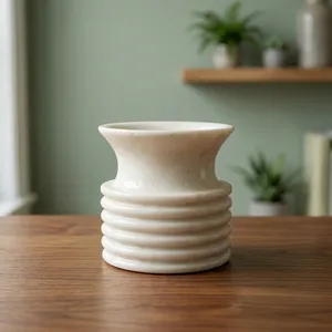 Vase à fleurs en marbre, design minimaliste rond, durable, décoration de table, salon, toutes saisons - Product Image 6
