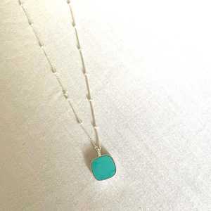 Turquoise Square Pendant Sterling Silver Adjustable <b>Chain</b> Blue Stone Children's Rhodium Plated Handmade Necklace Jewelry - Product Image 5