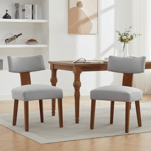 Set di 2 Sedie da Pranzo Moderne Senza Braccioli con Schienale Curvo in Tessuto di Lino e Gambe in Legno Massello per Sala da Pranzo, Soggiorno e Ristoranti - Product Image 1