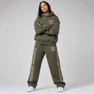 Conjunto Deportivo Informal con Capucha para Mujer, de Forro Polar, con Logotipo Personalizado Bordado, Corte Holgado, para Todas las Temporadas, 100% Algodón - Product Image 1