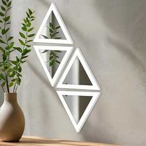 Miroir mural décoratif en bois d'ingénierie, forme triangulaire, pour la décoration de la maison, salon, chambre, couloir - Product Image 2