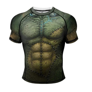 Camiseta Gótica de Manga Corta para Hombre, Sublimada, de Secado Rápido, Ajustada, con Estampado de Frankenstein, Verde y Negro - Product Image 6
