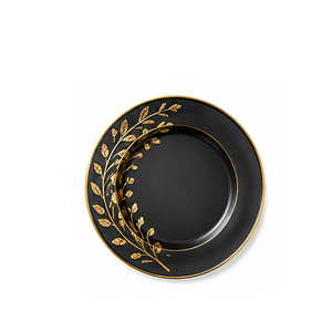 Assiette de Présentation Ronde en Métal Noir avec Motif Clé Grecque Dorée, Design Classique, Décoration Sous Glaçure, Vaisselle de Fête - Product Image 3