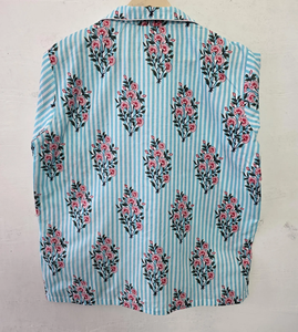 Ensemble de pyjama d'été pour femmes en pur coton imprimé à la main, respirant, séchage rapide, chemise à manches courtes boutonnée, short à taille élastique - Product Image 2