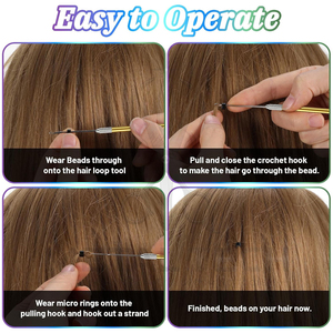 Gold Aluminum Pen Style Hair Extension Loop <b>Threader</b> Latch Hook Pulling <b>Needle</b> Kit With 4 Interchangeable Tips Salon Supply - Product Image 4