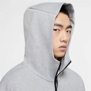 Sudadera con capucha y cremallera completa para hombre, con logo personalizado, de algodón bicolor, forro polar sólido, sudaderas con capucha y sudaderas para hombre - Product Image 4