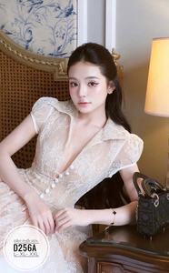 Robe décontractée pour femme en tissu tissé uni, col carré, style doux pour soirée, mini-robe en dentelle, coupe trapèze, manches bouffantes, ajustée, taille naturelle - Product Image 5