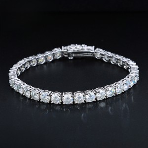 Tennis Bracelet Women's 925 Silver Rhodium Plated Round Diamond Channel Setting Classic Wedding Jewelry - Product Image 1