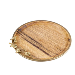 Luxury Design Natural Wooden <b>Tray</b> With Gold Floral Accent <b>Snacks</b> And Fruits Serving <b>Tray</b> For Hot Selling Home Accessories Supply - Product Image 5